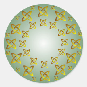 Gold and Green Celtic Knot Pattern Round Sticker