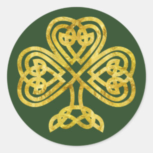 Gold and Green Celtic Knot Shamrock Sticker
