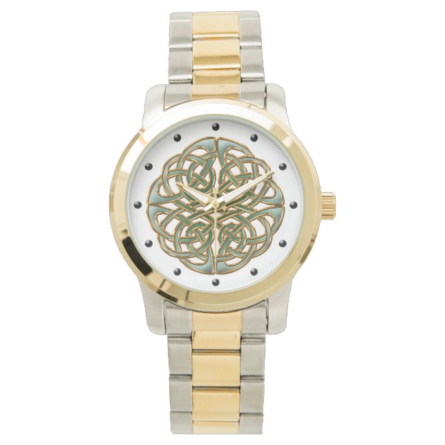 Gold and green celtic round knot ornament watch (Front)