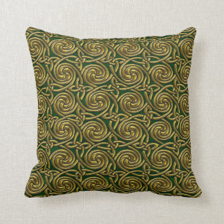 Gold And Green Celtic Spiral Knots Pattern Cushion