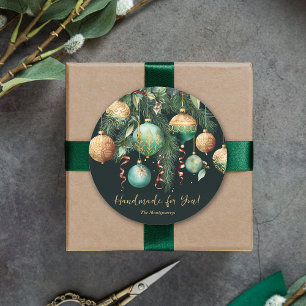 Gold and Green Christmas Ornaments Classic Round Sticker
