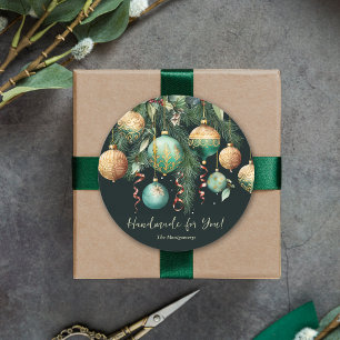 Gold and Green Christmas Ornaments Classic Round Sticker