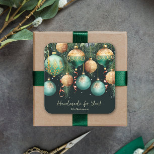 Gold and Green Christmas Ornaments Square Sticker
