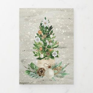 Gold And Green Christmas Tree Personalised Tri-Fold Holiday Card