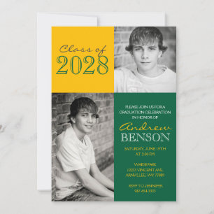 Gold and Green Classic 2 Photo Graduation Invitation