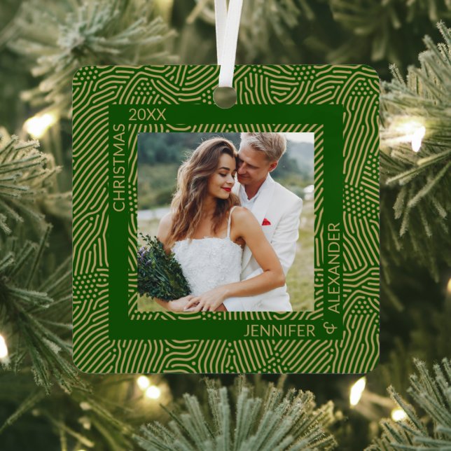 Gold and Green Couples Photo Metal Tree Decoration (Insitu)
