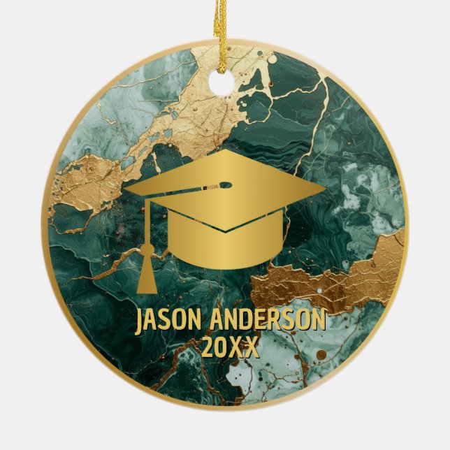 Gold and Green Custom Graduation Ornament (Back)