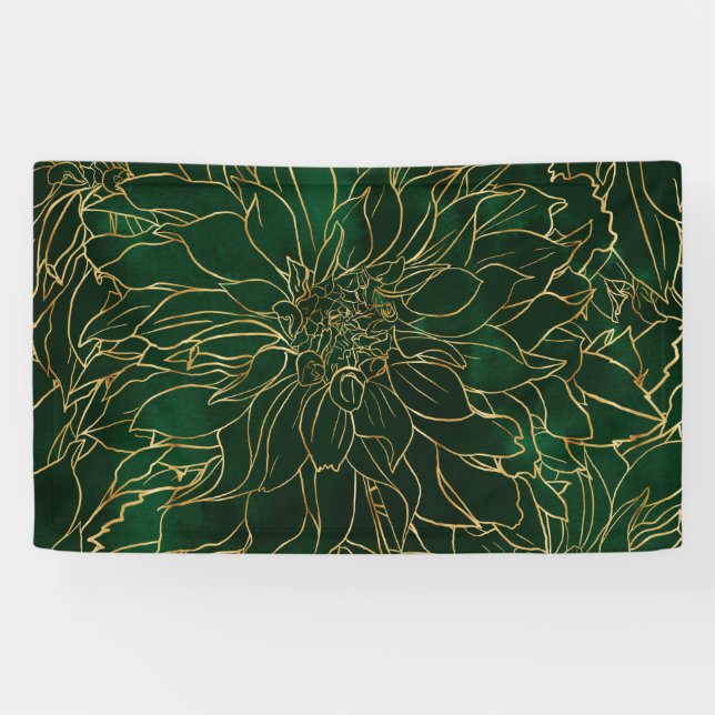 Gold and Green Dahlia Flower Banner (Horizontal)