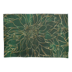 Gold and Green Dahlia Flower Pillowcase