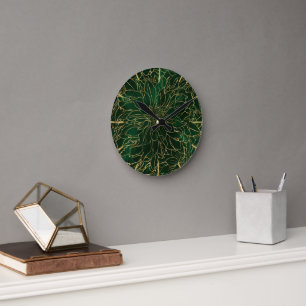 Gold and Green Dahlia Flower Round Clock