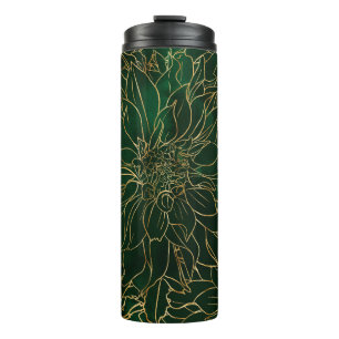Gold and Green Dahlia Flower Thermal Tumbler