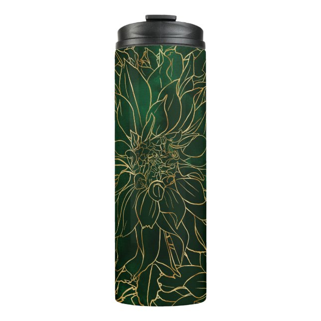 Gold and Green Dahlia Flower Thermal Tumbler (Front)