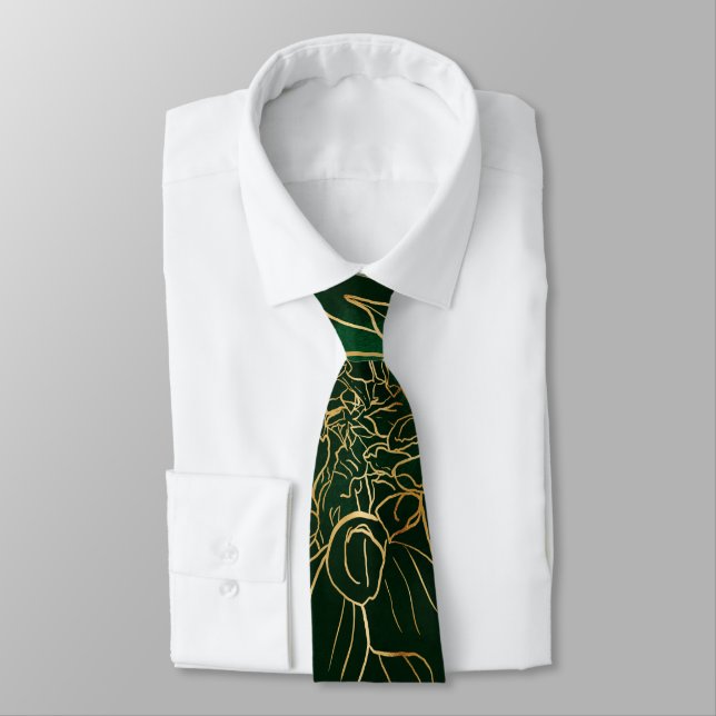 Gold and Green Dahlia Flower Tie (Tied)