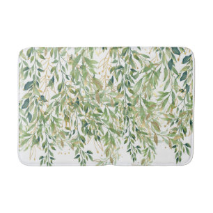 Gold And Green Decorative Plant Leaves Bath Mat