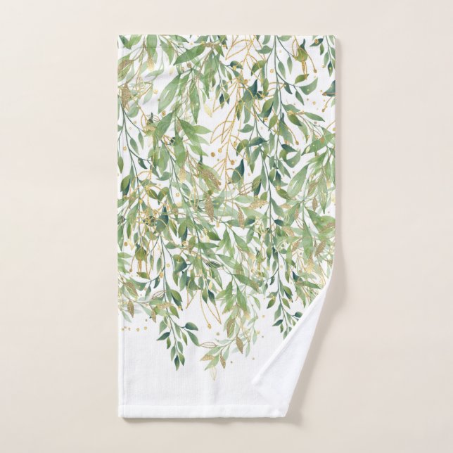 Gold And Green Decorative Plant Leaves Hand Towel (Hand Towel)