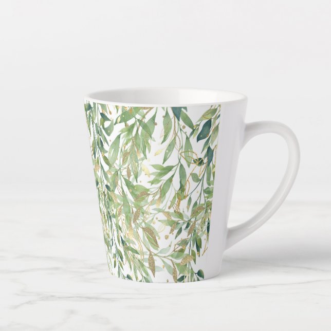 Gold And Green Decorative Plant Leaves Latte Mug (Right)