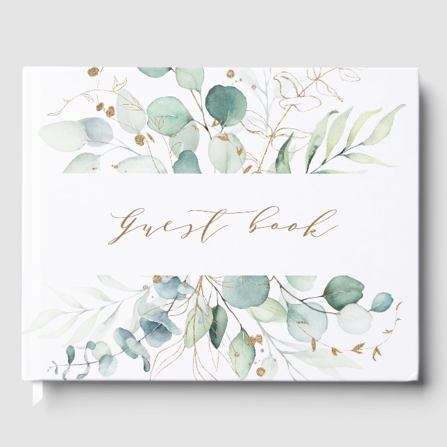 Gold and Green Elegant Botanical Wedding  Guest Book (Front)