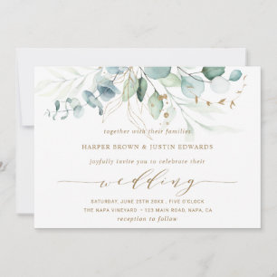 Gold and Green Elegant Botanical Wedding Invitation