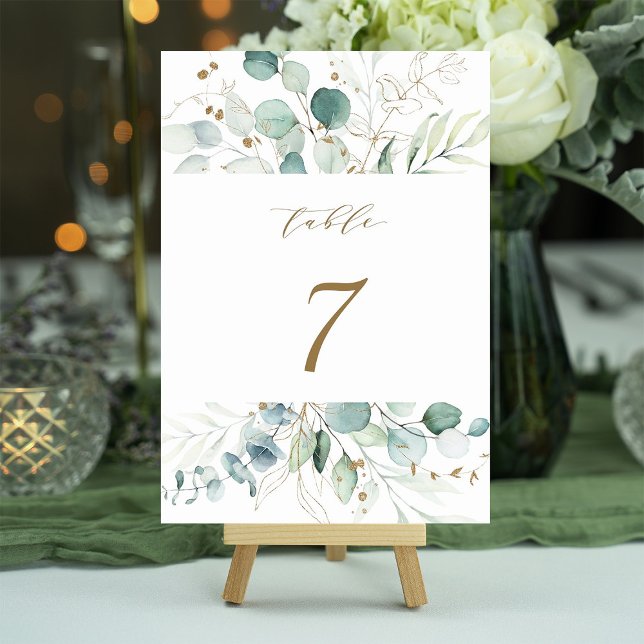 Gold and Green Elegant Botanical Wedding  Table Number (Creator Uploaded)