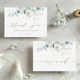 Gold and Green Elegant Botanical Wedding Thank You Card