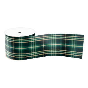 Gold and Green Elegant Christmas Plaid  Grosgrain Ribbon
