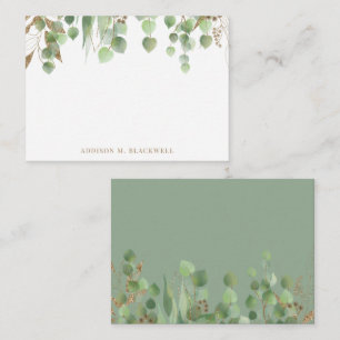 Gold and Green Eucalyptus Leaves Name Card