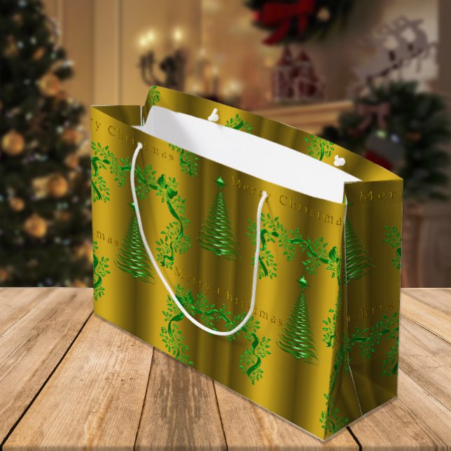 Gold and Green Festive Cheer Christmas Large Gift Bag (Creator Uploaded)