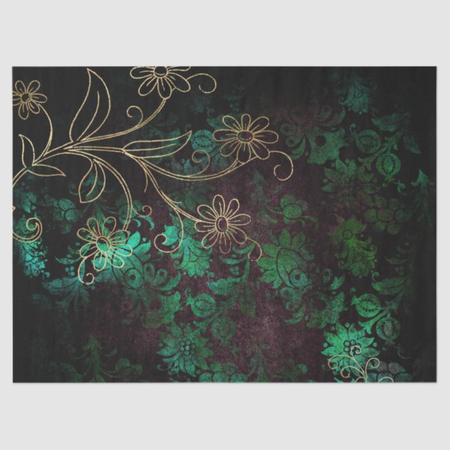 Gold and Green Floral Decoupage Tissue Paper (Front)