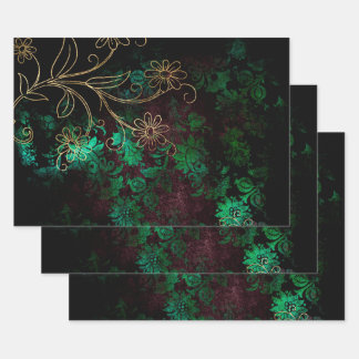 Gold and Green Floral Wrapping Paper Sheet
