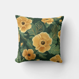 Gold and Green Flower Pattern Cushion