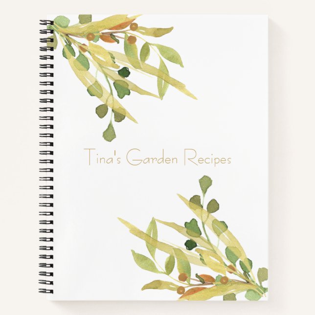 Gold and Green Foliage Recipe Organiser Notebook (Front)