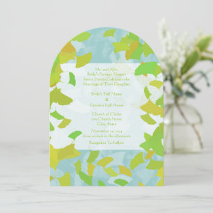 Gold and Green Ginkgo Tree Leaves Wedding Invitation