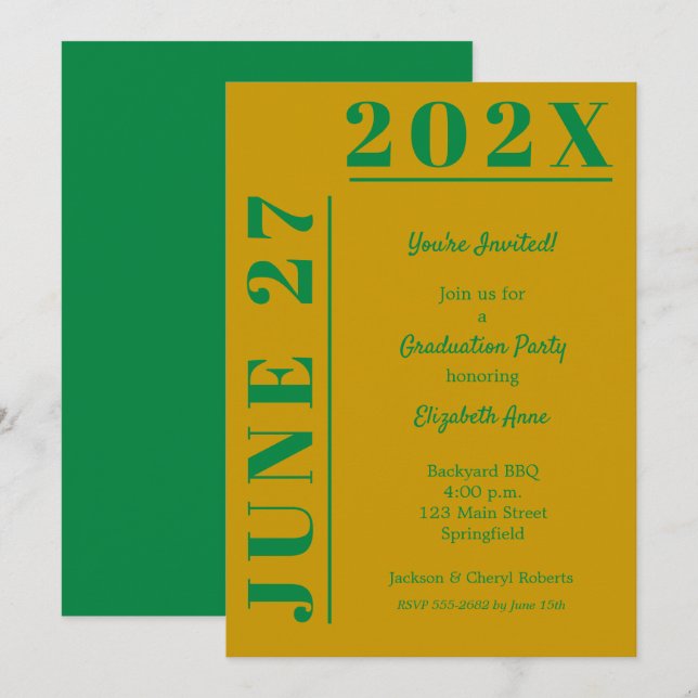 Gold and Green Graduation Party Invitation (Front/Back)