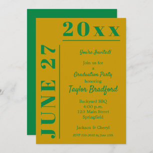 Gold and Green Graduation Party Invitations