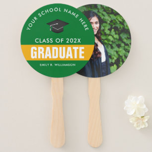 Gold and Green Graduation Personalised Hand Fan