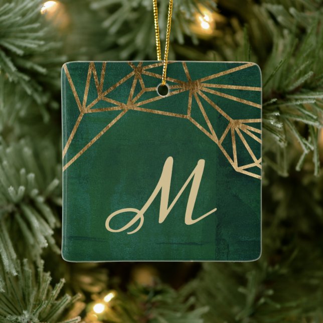 Gold and Green Jungle Web Ceramic Ornament (Tree)