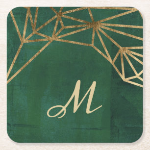 Gold and Green Jungle Web Square Paper Coaster