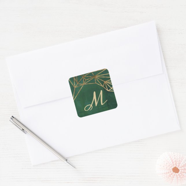 Gold and Green Jungle Web Square Sticker (Envelope)