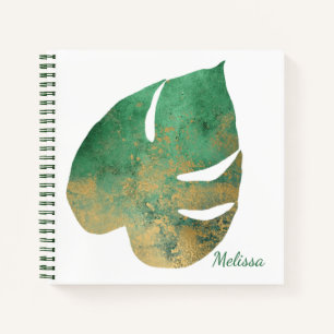 Gold and Green Leaf Monogram Sketchbook Notebook