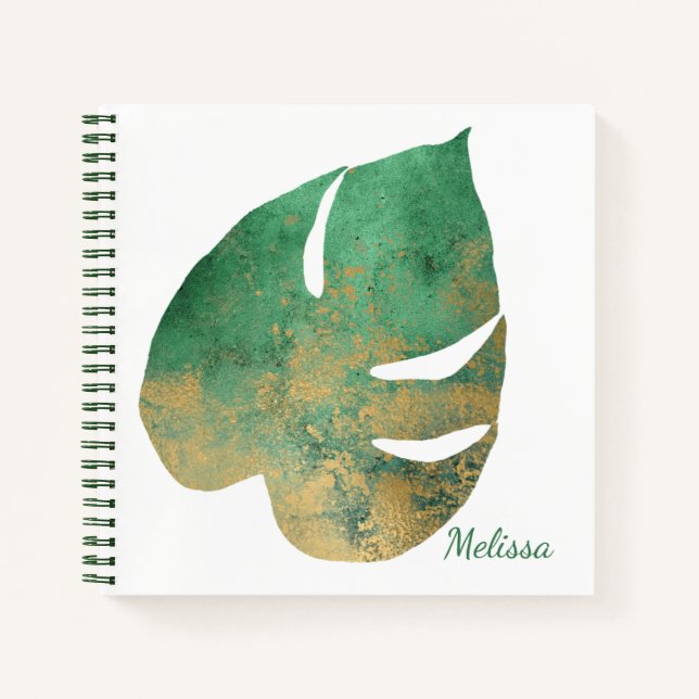 Gold and Green Leaf Monogram Sketchbook Notebook (Front)