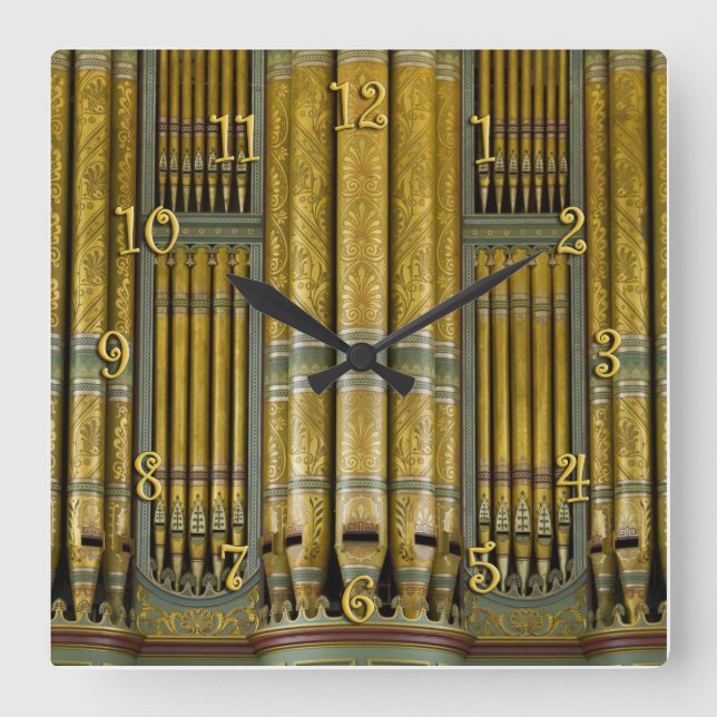 Gold and green organ pipes clock (Front)