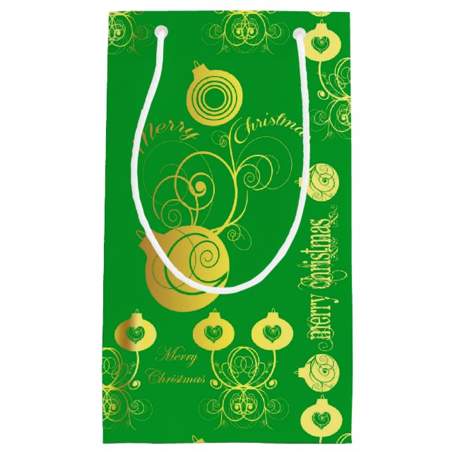Gold and Green Ornaments Small Gift Bag (Front)