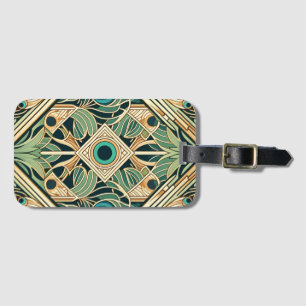 Gold and green peacock abstract feathers texture luggage tag