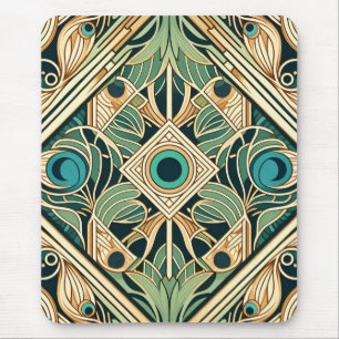 Gold and green peacock abstract feathers texture mouse mat