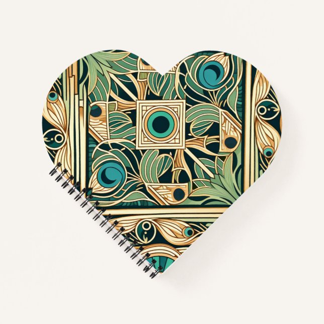 Gold and green peacock abstract feathers texture notebook (Front)