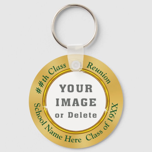 Gold and Green, Personalised Class Reunion Favours Key Ring (Front)