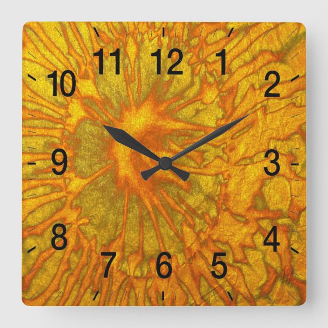 Gold and green plated texture with a abstract patt square wall clock (Front)