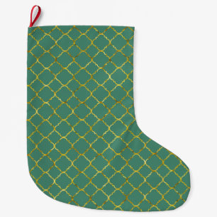 Gold and Green Quatrefoil Large Christmas Stocking