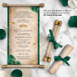 Gold and Green Quinceanera DIY Scroll Invitations<br><div class="desc">PLEASE NOTE: This product is a paper sheet invitation only. It does NOT include dowels or ribbons, which can be added by you separately to turn it into an actual scroll. Feel free to message me if you’d like additional resources for the dowels, finials or ribbons used in the mockup...</div>