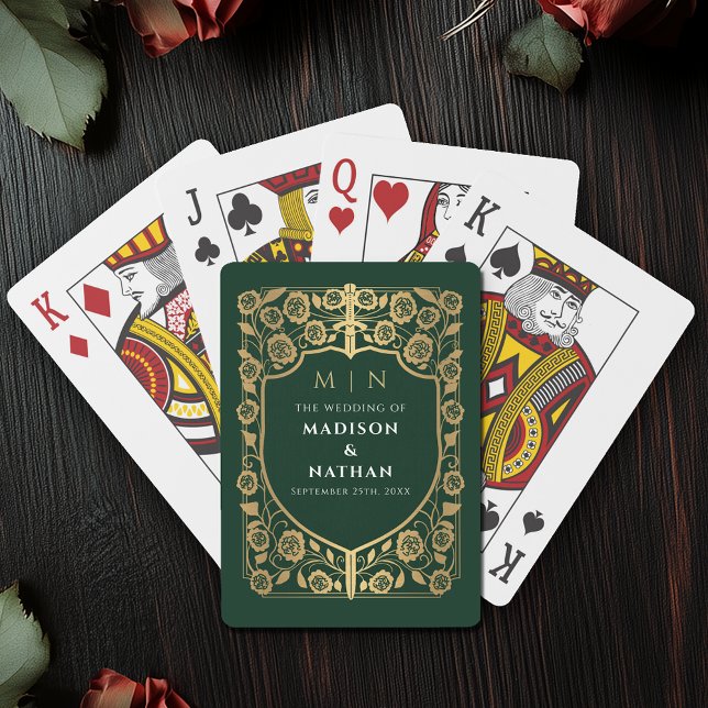 Gold and Green Royal Sword Shield Wedding Favour Playing Cards (Creator Uploaded)